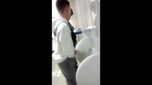 2 Lads with Big Floppy Dicks Pissing in Public Toilets