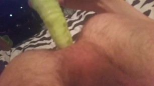 Very Skinny Teen Shoves Cucumber up his Small Anus