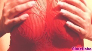 Massive Natural Tits in a Red Outfit