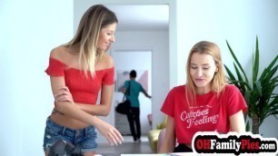 Hot lesbian friends Ivi Rein and teen Rebecca Volpetti sucked big hard cock