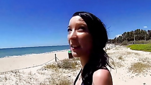 Skinny Teen Tania Pickup for First Assfuck at Public Beach by old Guy
